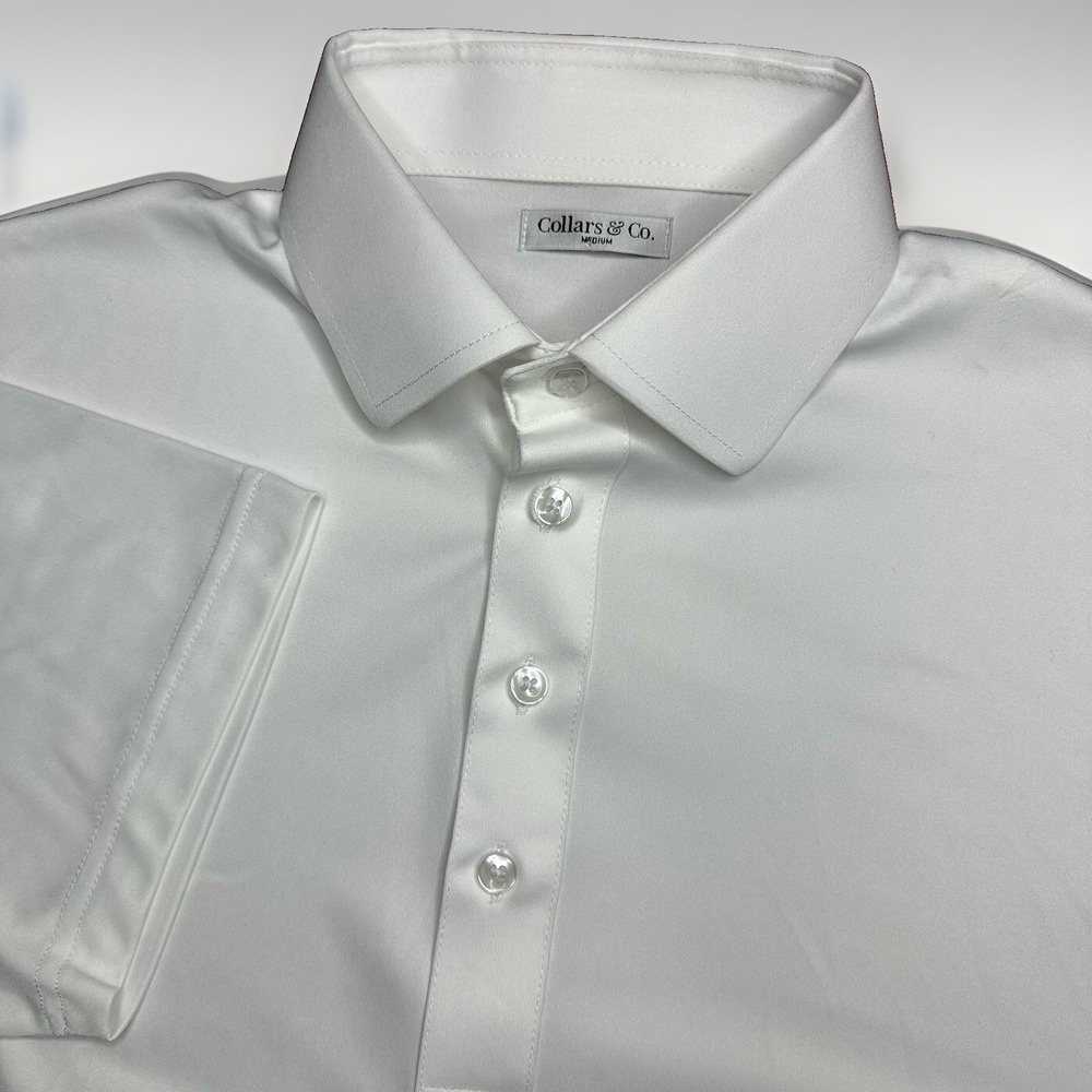 Collars & Co. Dress Collar Golf Polo Shirt White Solid Performance Preppy Mens M